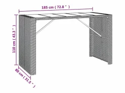 Garden Furniture Mesa Alta|Lou Mesa alta bar con superficie vidrio ratán PE 185x80x110 cm