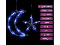 vidaxl Guirnalda Luminosa|Luces estrella y luna 138 LEDs azul con control remoto