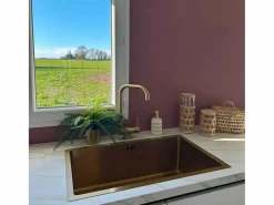 Essebagno Luisa fregadero 1 cubeta grande 76x45 en acero inoxidable oro cepillado Dorado