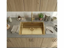 Essebagno Luisa fregadero 1 cubeta grande 76x45 en acero inoxidable oro cepillado Dorado
