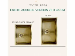 Essebagno Luisa fregadero 1 cubeta grande 76x45 en acero inoxidable oro cepillado Dorado