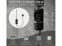 Toallero Eléctrico|Luxebath Elemento calefactor eléctrico 900W acero inoxidable negro para radiador con termostato y pantalla digital, regulador con modo temporizador