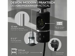 Luxebath Elemento calefactor eléctrico 300W acero inoxidable negro para radiador con termostato y pantalla digital, regulador con modo temporizador Plateado Sale