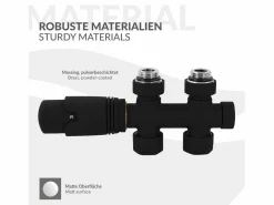 LuxeBath Juego griferia multiblock paso suelo cabezal termostático para radiador baño conexión central, bloques grifos y válvula calefactor Negro Online