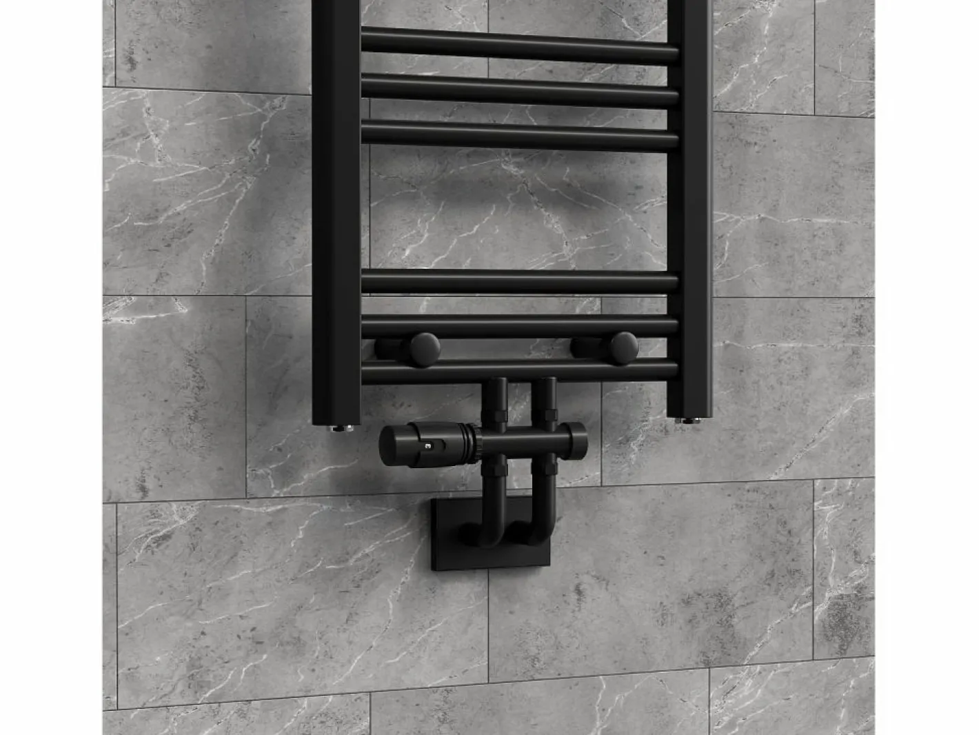 LuxeBath Juego griferia multiblock paso suelo cabezal termostático para radiador baño conexión central, bloques grifos y válvula calefactor Negro Online