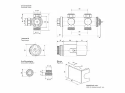 Juego griferia multiblock universal cabezal termostático para radiador baño conexión central, bloques grifos y válvula para calefactor^LuxeBath Sale