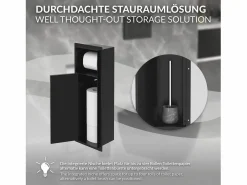 LuxeBath Módulo de armario empotrado para baño de acero inoxidable mate 60x20x10 cm con escobilla WC nicho de pared alicatable oculto encastrado Negro Hot