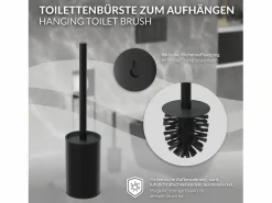 LuxeBath Módulo de armario empotrado para baño de acero inoxidable mate 60x20x10 cm con escobilla WC nicho de pared alicatable oculto encastrado Negro Hot