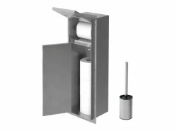 LuxeBath Módulo de armario empotrado para baño de acero inoxidable 60x20cm con tapa y escobilla WC nicho pared alicatable oculto encastrado Plateado Online