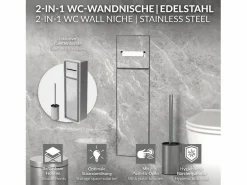 LuxeBath Módulo de armario empotrado para baño de acero inoxidable 60x20cm con tapa y escobilla WC nicho pared alicatable oculto encastrado Plateado Online