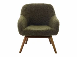 Moloo MALMO-Sillón de madera patinada nogal y tejido de rizo Army Verde Clearance