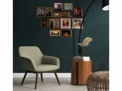 Moloo Sillón Escandinavo|MALMO-Sillón de madera patinada nogal y tejido Trendy Sauge