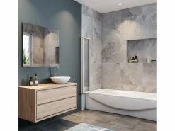 Mampara de bañera 4 hojas plegables vidrio templado 4mm perfil gris mate (890-900)x1400mm^Aica Sale