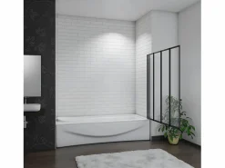 Mampara de bañera 4 hojas plegables vidrio templado 4mm perfil negro mate (890-900)x1400mm^Aica Sale