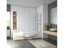 Mampara de bañera abatible-cristal templado 6 mm con 2 repisas y un toallero-(1195-1200)x1400mm^Aica Online