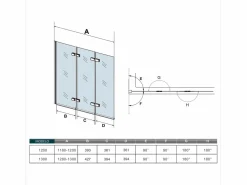 Mampara de bañera abatible 3 hojas cristal antical 6mm 3 veces plegable (1180-1200)x1400mm^Aica Clearance
