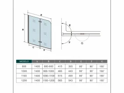 Aica Mampara De Bañera|Mampara de bañera abatible 2 hojas cristal antical 6mm plegable (1080-1100)x1400mm