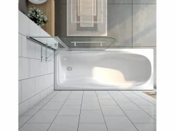 Aica Mampara De Bañera|Mampara de bañera abatible-cristal templado 6 mm con 2 repisas y un toallero-(995-1000)x1400mm