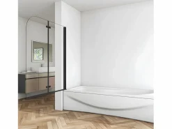 Aica Mampara De Bañera|Mampara de bañera abatible 2 hojas cristal antical 6mm plegable perfil negro mate (980-1000)x1400mm