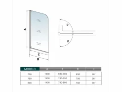 Aica Mampara De Bañera|Mampara de bañera abatible-cristal templado 4mm con perfil gris mate-(740-750)x1400mm