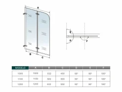 Aica Mampara de bañera abatible giratoria bisagra 2 hojas cristal templado 5 mm 1000x1400mm Transparente Outlet