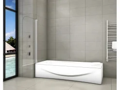 Aica Mampara de bañera abatible-cristal templado 4mm con perfil gris mate-(690-700)x1400mm Transparente Outlet