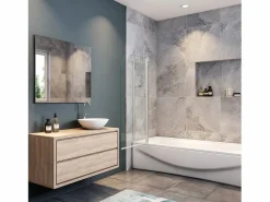 Aica Mampara de bañera abatible-cristal templado 4mm con perfil gris mate-(990-1000)x1400mm Transparente