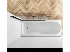 Mampara de bañera abatible 2 hojas cristal antical 6mm plegable perfil negro mate (1180-1200)x1400mm^Aica Outlet
