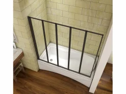 Aica Mampara de bañera plegable-vidrio templado 4mm con perfil negro mate-(1193-1203)x1400mm Transparente Outlet