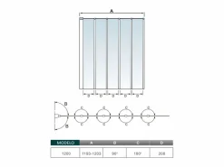 Aica Mampara de bañera plegable-vidrio templado 4mm con perfil negro mate-(1193-1203)x1400mm Transparente Outlet