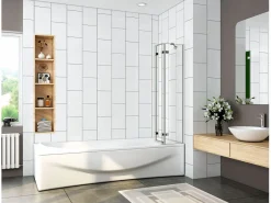 Mampara de bañera plegable-vidrio templado 6mm-(980-1000)x1400mm+barra soporte 350mm^Aica Best