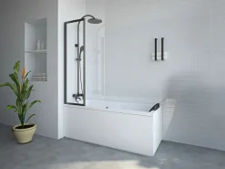 Shower & Design Mampara De Bañera|Mampara de bañera plegable de metal mate estilo taller - 80 x 140 cm - DISTRITO
