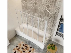 Aica Mampara De Bañera|Mampara de bañera plegable-vidrio 4mm con perfil gris mate-5 hojas+panel lateral 700mm-(1199-1209)x(672-699)x1400mm