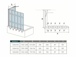 Aica Mampara De Bañera|Mampara de bañera plegable-vidrio 4mm con perfil gris mate-5 hojas+panel lateral 700mm-(1199-1209)x(672-699)x1400mm