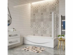 Aica Mampara de bañera plegable-vidrio 4mm con perfil gris mate-2 hojas+panel lateral 700mm-(899-909)x(672-699)x1400mm Transparente Discount