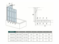 Aica Mampara De Bañera|Mampara de bañera plegable-vidrio 4mm con perfil gris mate-4 hojas+panel lateral 700mm-(999-1009)x(672-699)x1400mm