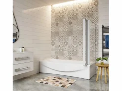 Aica Mampara De Bañera|Mampara de bañera plegable-vidrio 4mm con perfil gris mate-4 hojas+panel lateral 700mm-(899-909)x(672-699)x1400mm