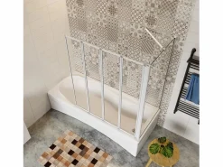 Aica Mampara De Bañera|Mampara de bañera plegable-vidrio 4mm con perfil gris mate-4 hojas+panel lateral 700mm-(899-909)x(672-699)x1400mm