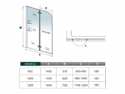 Mampara de bañera-cristal templado 5mm con 2 repisas y un toallero 400mm-(895-900)x1400mm^Aica Best