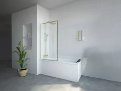 Shower & Design Mampara De Bañera|Mampara de baño estilo Art Déco en oro mate, 80 x 140 cm, cristal templado, BRADENTON