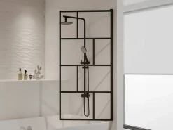 Shower & Design Mampara De Bañera|Mampara de baño giratoria de vidrio y metal con estilo industrial, An.70 x Alt. 140 cm, RIVANON