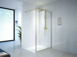 Mampara de ducha a ras de suelo, 120 x 200 x 92 cm, oro, cristal, AMBERI^Shower & Design New