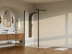 Shower & Design Mampara de ducha con panel pivotante - mate - Vidrio 6 mm - 100x200 cm - DAREN Negro New
