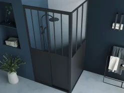 Shower & Design Mampara de ducha con puerta corredera mate - 100 x 80 x 195 cm - URBANIK Negro Best