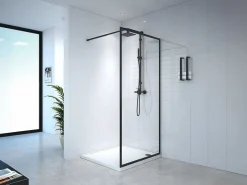 Shower & Design Mampara de ducha estilo italiano, 100 x 200 cm, mate, vidrio templado, AMBERI Negro Outlet