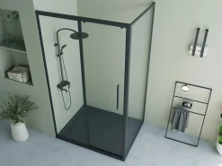 Shower & Design Mampara De Ducha|Mampara de ducha fija con puerta corredera mate, 120 x 80 x 195 cm, TORONI
