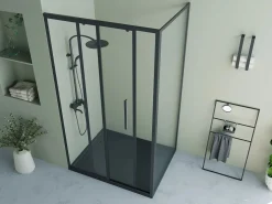 Shower & Design Mampara De Ducha|Mampara de ducha fija con puerta corredera mate, 120 x 80 x 195 cm, TORONI
