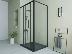 Shower & Design Mampara De Ducha|Mampara de ducha fija con puerta corredera mate, 120 x 80 x 195 cm, TORONI