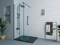 Shower & Design Mampara de ducha italiana mate estilo industrial, 120 x 200 cm, cristal templado YOREM Negro New
