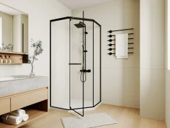 Shower & Design Mampara de ducha pentagonal con plato, mate, 80 x 80 x 195 cm CRISTELIO Negro Clearance